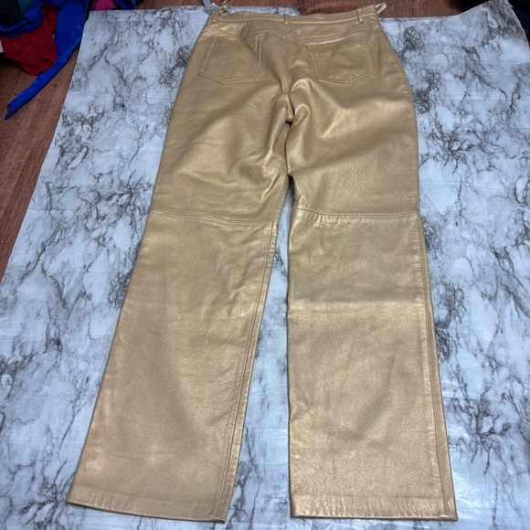 Nine West 100% Leather Y2K  Gold Metallic Pants size 10 NWT Deadstock 90s retro - Picture 8 of 9